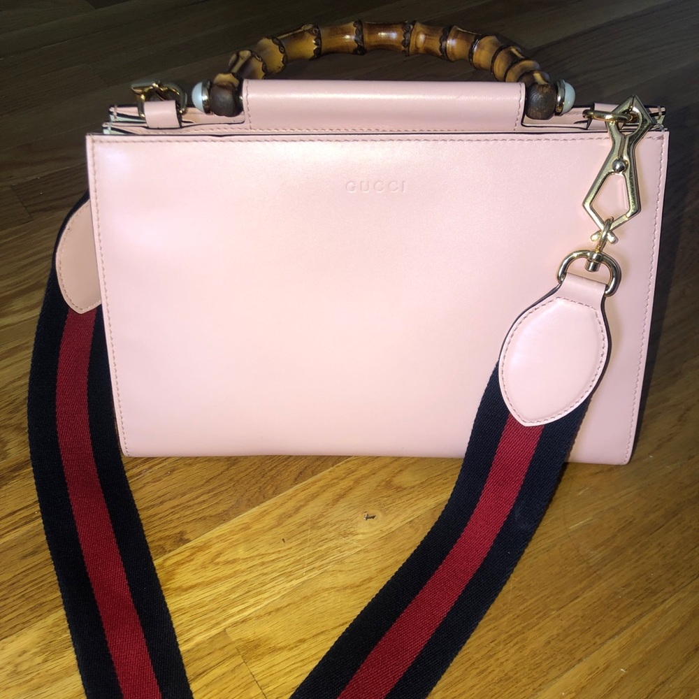 Gucci Nymphaea Bamboo Top Handle Pink Leather